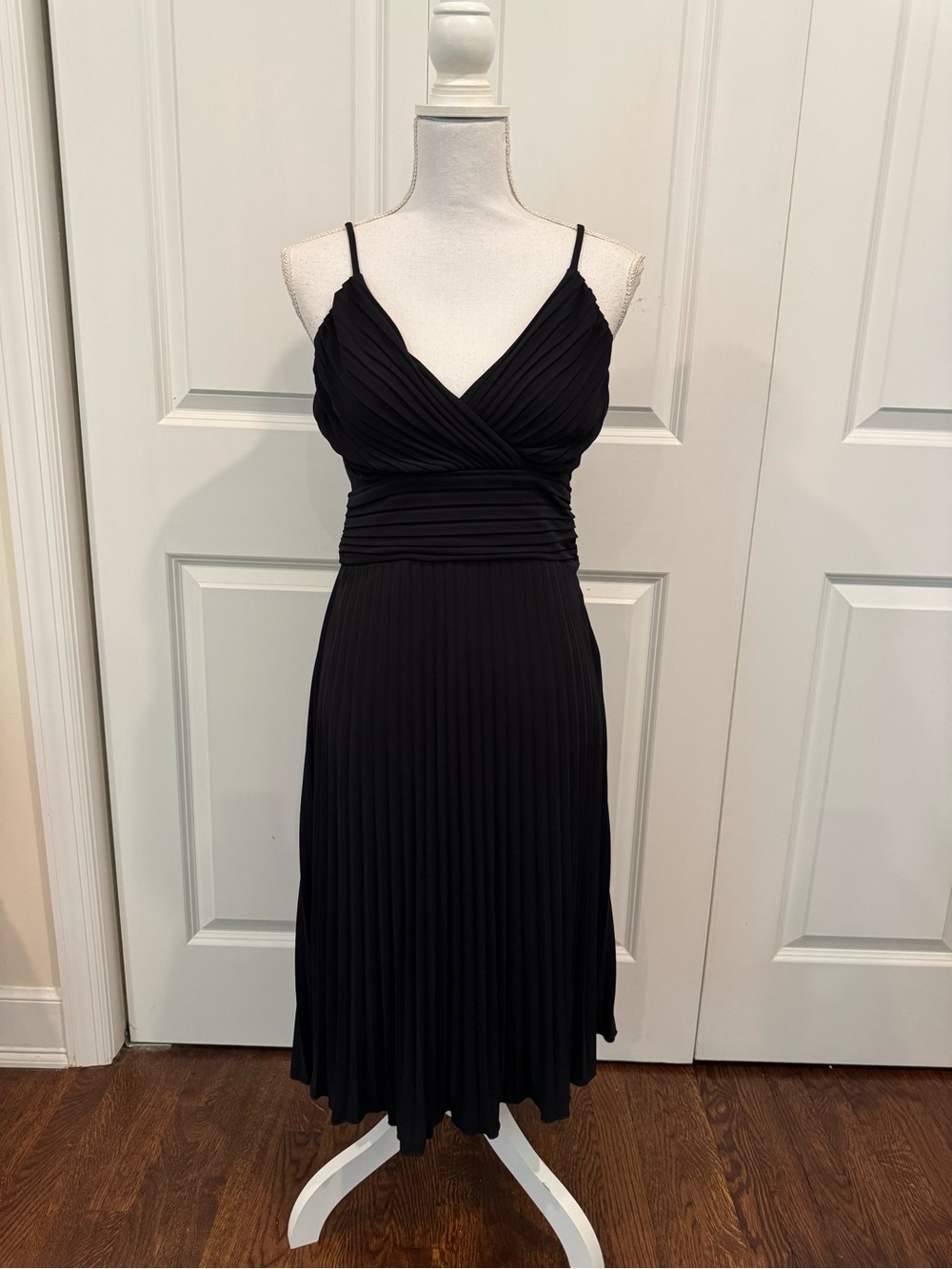 COAST Black Pleated Wrap Midi Dress Size 10 Ruched Waist Spaghetti Strap